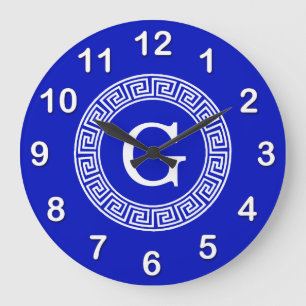Grande Horloge Ronde Monogramme principal grec d'initiale de cadre de