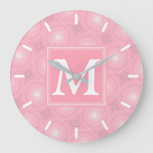 Grande Horloge Ronde Monogramme rose cercles motif
