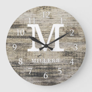 Grande Horloge Ronde Monogramme Russe Personnalisé Du Bois De Ferme