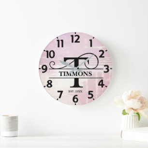 Grande Horloge Ronde Monogramme T Lavande Pâle en Distress