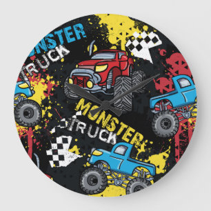 Grande Horloge Ronde Monster Car : Abstrait Motif enfant