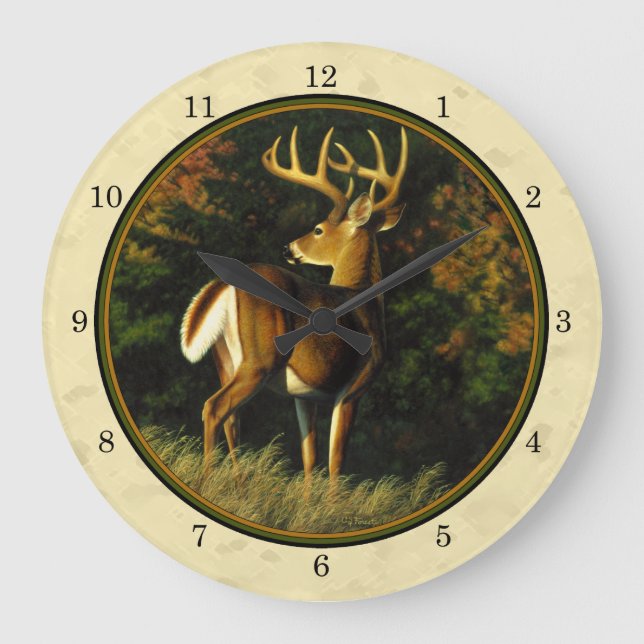 Grande Horloge Ronde Monstre de cerfs blancs Buck Jaune (Recto)