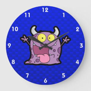 Grande Horloge Ronde Monstre pourpre heureux ; Bleu