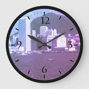 Grande Horloge Ronde Montre de la vue des gratte-ciel de la baie de Hon