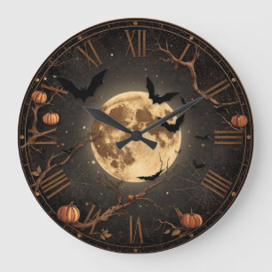Grande Horloge Ronde Montres Halloween Roses Noires Gothiques & Phases