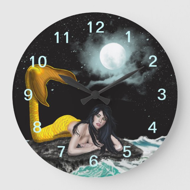 Grande Horloge Ronde Moon Tide Mermaid Wall Clock (Recto)