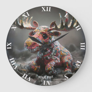 Grande Horloge Ronde Moose Mosaïque Mignonne Imaginaire