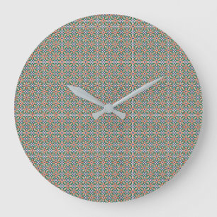 Grande Horloge Ronde Moroccan Zellige Pattern Ornate Wall Clock