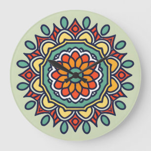 Grande Horloge Ronde mosaïque de fleurs