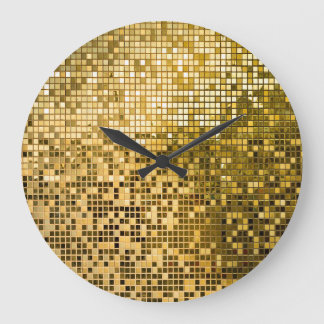 Grande Horloge Ronde Mosaïque d'or : Carreaux Carrés Texture.