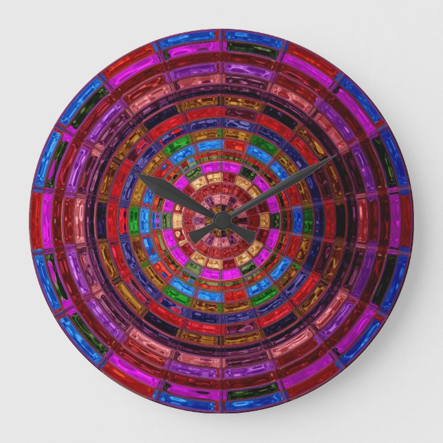 Grande Horloge Ronde Mosaïque en verre tendu Abstrait #2 (Recto)