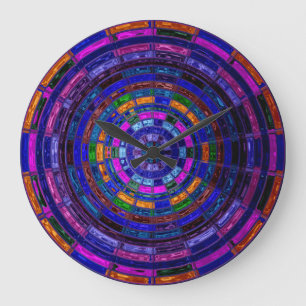 Grande Horloge Ronde Mosaïque en verre tendu Abstrait #3
