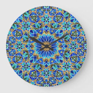 Grande Horloge Ronde Mosaïque marocaine : Design arabe sans fil