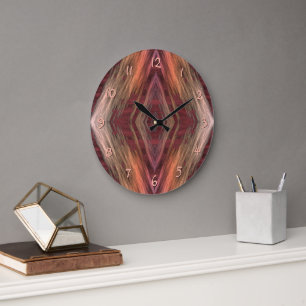 Grande Horloge Ronde Mosaïque rustique motif cabane amérindienne