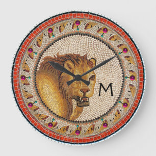GRANDE HORLOGE RONDE MOSAÏQUES/MONOGRAMME ROMAINS ANTIQUES DE LION