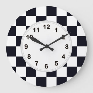 Grande Horloge Ronde Motif à carreaux noir et blanc