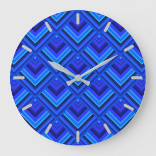 Grande Horloge Ronde Motif à échelle à bandes bleues