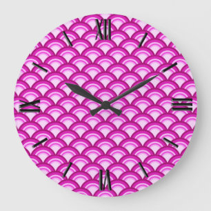 Grande Horloge Ronde Motif à vagues Art déco - teintes orchidées