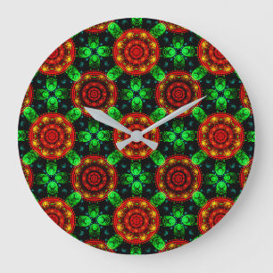 Grande Horloge Ronde Motif Abstrait Floral Moderne Bohème Élégant #504