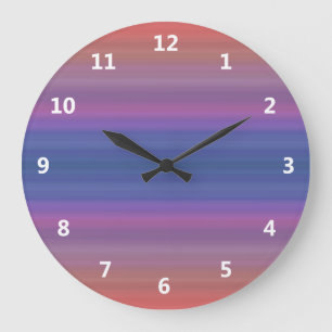 Grande Horloge Ronde Motif Abstrait Orange Purple et Blue Stripes