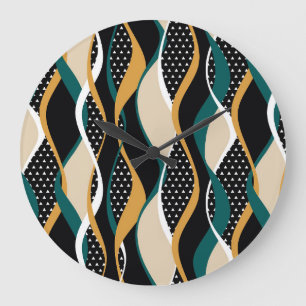 Grande Horloge Ronde motif Abstrait rayé, coloré ondulé.