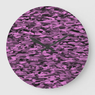 Grande Horloge Ronde Motif Abstrait Violet Noir