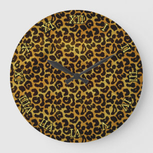 Grande Horloge Ronde Motif animal d'impression de fourrure de léopard
