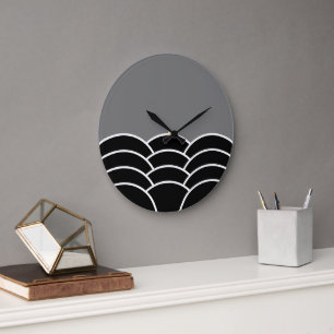 Grande Horloge Ronde Motif artistique classique contemporain à écailles
