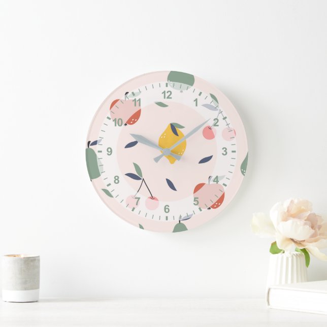 Grande Horloge Ronde Motif aux fruits mignons (Maison)