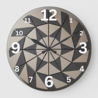 Grande Horloge Ronde Motif aztèque tribal géométrique moderne beige gri