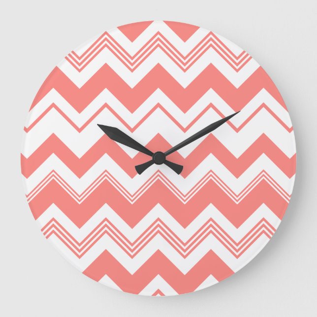 Grande Horloge Ronde Motif blanc de corail de Chevron (Recto)