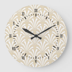 Grande Horloge Ronde motif blanc de fans d'art déco vintage des année