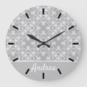 Grande Horloge Ronde Motif blanc et gris personnalisé