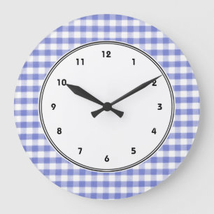 Grande Horloge Ronde Motif bleu-foncé de guingan