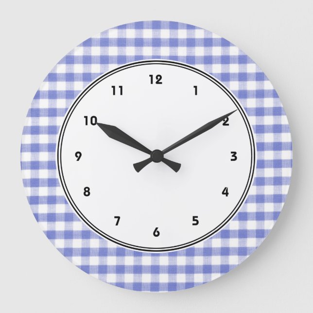 Grande Horloge Ronde Motif bleu foncé en vichy (Recto)