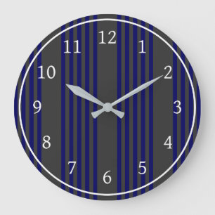 Grande Horloge Ronde Motif bleu marine et charbon cinq bandes