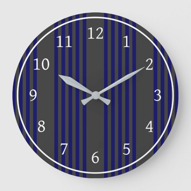 Grande Horloge Ronde Motif bleu marine et charbon cinq bandes (Recto)