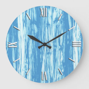 Grande Horloge Ronde Motif bois flotté - bleu océan et blanc