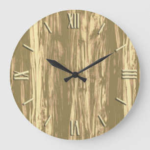 Grande Horloge Ronde Motif bois flotté - marron cacao et beige