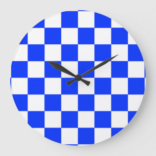 Grande Horloge Ronde Motif chèque À damiers blanc bleu