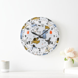 Grande Horloge Ronde Motif chien mignon Doodle