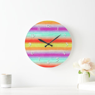 Grande Horloge Ronde Motif coloré d'aquarelle d'été