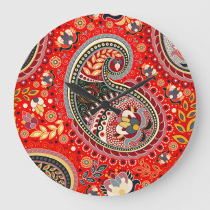 Grande Horloge Ronde Motif couleur Paisley Indian sans fil