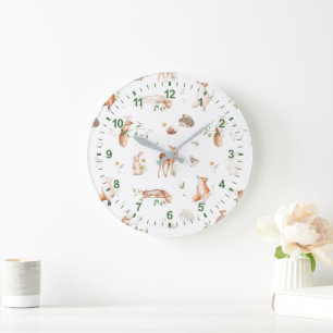 Grande Horloge Ronde Motif d'amis animaux de bois mignon