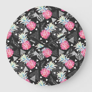 Grande Horloge Ronde Motif d'ananas triangulaire texturé