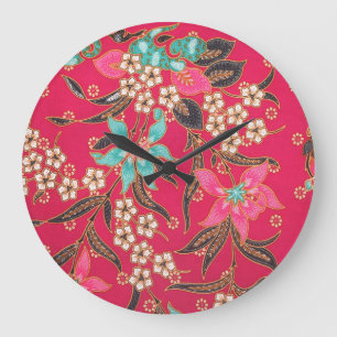Grande Horloge Ronde Motif d'art batik indonésien