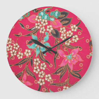 Grande Horloge Ronde Motif d'art batik indonésien