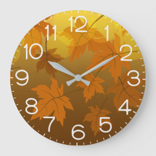 Grande Horloge Ronde Motif d'automne avec feuilles d'érable qui tombent