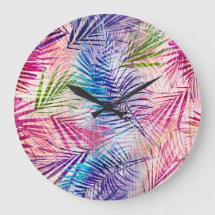 Grande Horloge Ronde Motif de basculement Feuilles d'aquarelle Abstrait