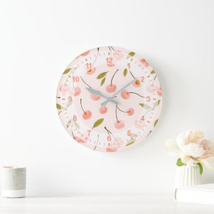 Grande Horloge Ronde Motif de cerise aquarelle